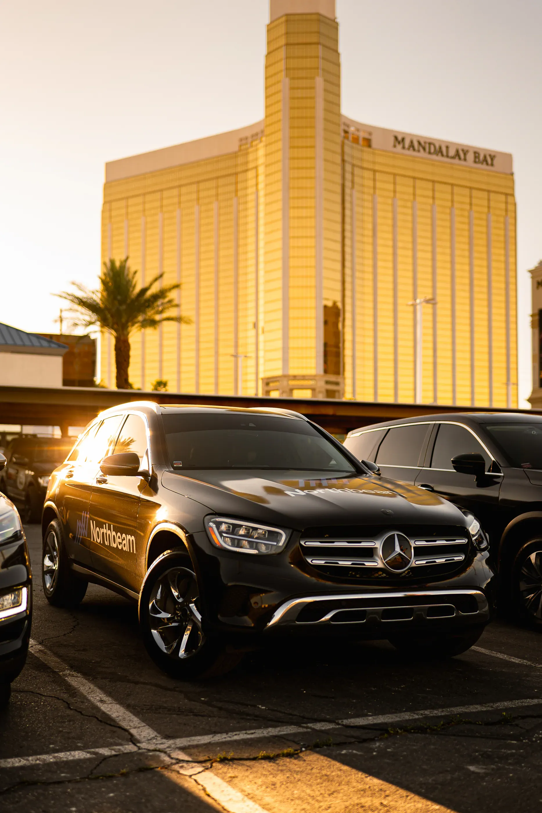 Northbeam-branded vehicle parked in warm sunset light.