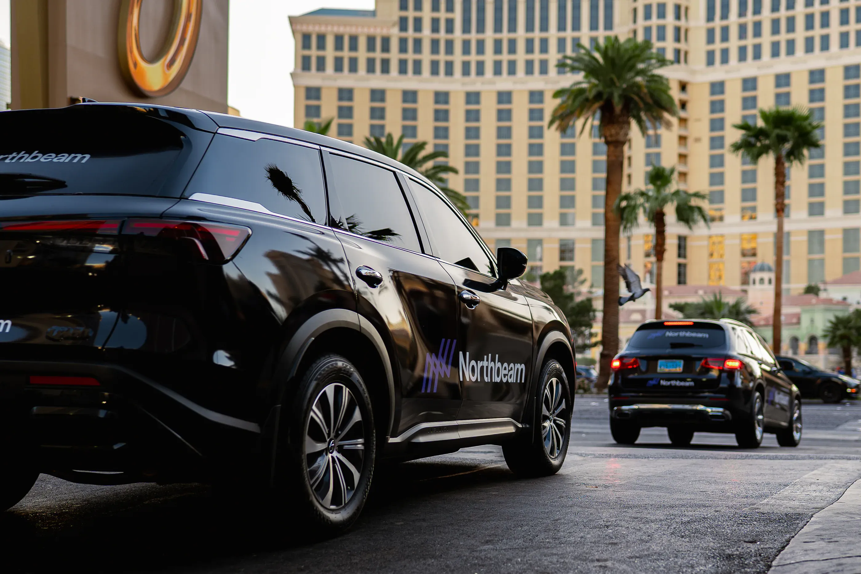 Northbeam-branded vehicles travel through Las Vegas traffic.